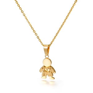 Collana con ciondolo ragazzo in acciaio inossidabile placcato oro 18k e intaglio a cuore