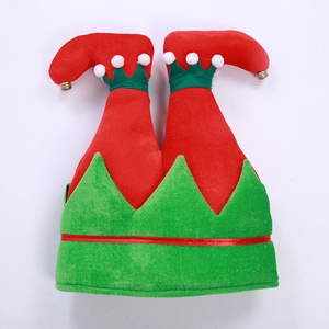 Funny Christmas elf pants hat with red and green legs and golden bells for party decoration
