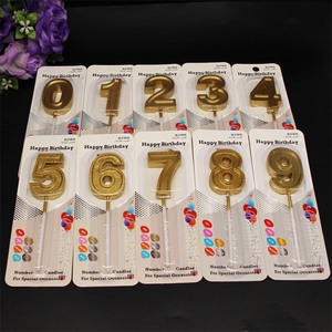 Golden 0-9 number birthday candles set with metallic finish for cake decoration
