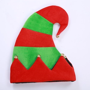 Chapeau de lutin de Noël festif à rayures rouges et vertes avec clochettes dorées