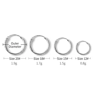 Size chart showing diameter and weight for four minimalist steel hoop earrings