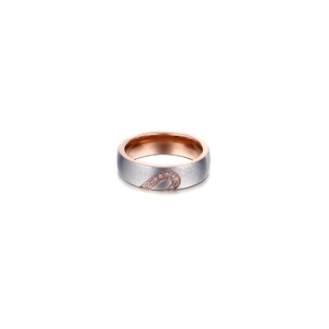 Two-tone stainless steel heart ring with brushed finish and inlaid sparkling crystals