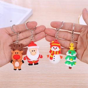 Christmas Keychain Pendants Soft PVC Santa Claus Snowman Reindeer Tree Hanging Ornaments For Holiday Party Decor