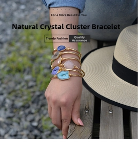 Detail of natural irregular druzy agate stone bracelets wrapped in gold copper wire