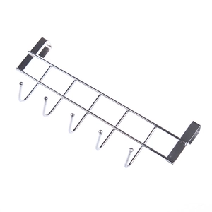 Over-door stainless steel 5-hook rack for cabinet storage in polished silver finish