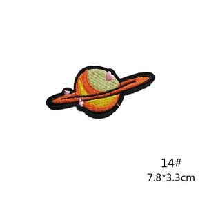 Close-up of planet embroidery patch with 7.8x3.3cm size marking and detailed stitching