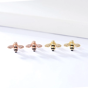S925 silver honey bee stud earrings with colorful enamel and sparkling crystals