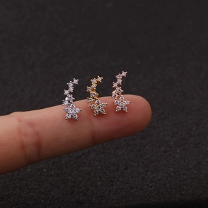 Detailed view of crown-shaped stud earrings in silver, gold, and rose gold finishes