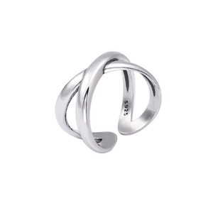 Minimalist S925 sterling silver cross open ring with polished finish for women