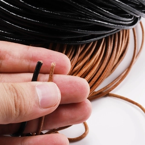 DIY round cowhide leather cords in black and dark brown for jewelry making and crafting