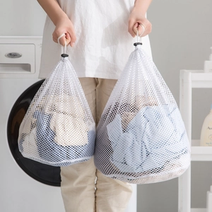 Durable drawstring laundry bags with honeycomb mesh for washing machines, two-piece set