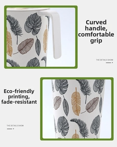 Detailed view of an eco-friendly bamboo fiber pitcher featuring an ergonomic curved handle