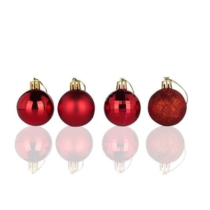 Set of 24 red Christmas balls with assorted finishes for festive tree decoration
