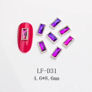Rectangle purple nail rhinestones with silver metal edges for detailed nail art designs
