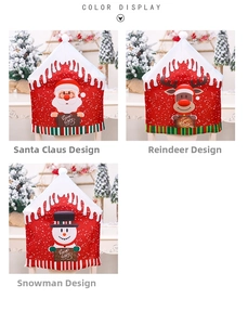 Detailed view of Santa, Reindeer and Snowman Christmas chair covers with Warm Wishes text