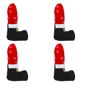 Set of 4 Christmas chair leg covers in red boot design with white snowflakes and gold buckle