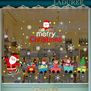 Christmas Window Stickers Static Cling Decals PVC Santa Claus Snowman Train Reusable Festive Glass Door Decoration