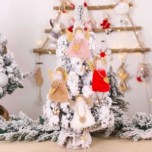 Plush Christmas angel ornaments set with glitter wings and sequin hearts in four colors