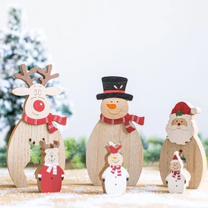 Nordic wooden Christmas desktop ornaments featuring Santa, Snowman and Reindeer decor