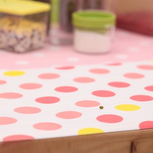 Waterproof drawer liner with pink and yellow polka dots for kitchen cabinet and wardrobe