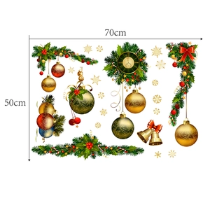Detail view of 70x50cm Christmas wall stickers with gold bells and festive ornaments