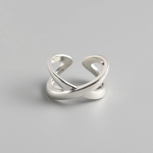 925 Sterling Silver Crisscross Open Ring Minimalist Smooth Vintage X-Shape Adjustable Finger Jewelry For Women