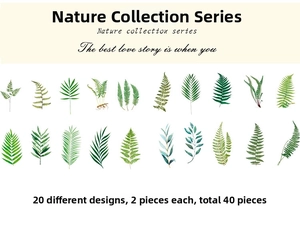 Detail of botanical PET stickers pack showing 20 plant patterns for DIY journals