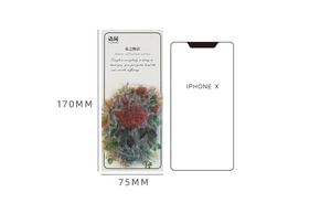 Size comparison of PET floral sticker pack showing dimensions next to a phone