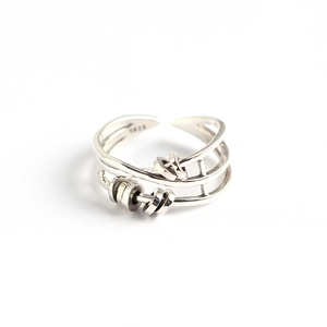 S925 Sterling Silver multilayer crisscross ring with rotating beads and open design