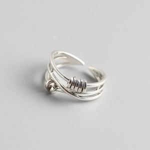S925 sterling silver multi-layer crossover spinning ring with vintage adjustable design