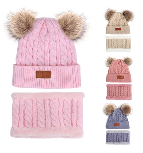 Kinder Winter Fleece gefütterte Mütze und Schal Set mit doppelten Bommeln für Jungen
