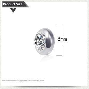 Detail view of 8mm magnetic stud earring with a blue cubic zirconia stone and steel finish