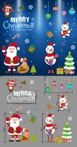 Detailed size chart for Christmas static window stickers with Santa and snowman elements