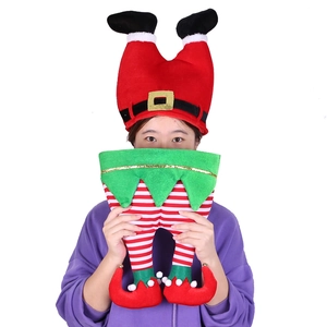 Funny Christmas plush hats featuring Santa and Elf inverted legs for holiday parties
