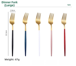 Dettaglio di forchette in acciaio inox da 22,3 cm in cinque colori opachi e oro