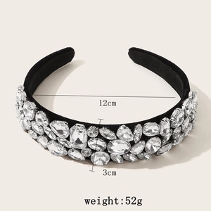 Sparkling white rhinestone wide headband on black velvet base for elegant party style