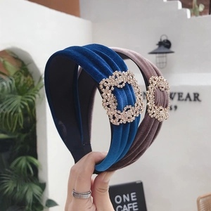 Luxe velvet headband set with sparkling rhinestone buckles in navy blue and deep purple