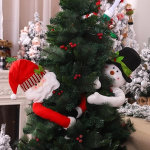 Christmas tree topper Santa and Snowman plush decor with long wrap-around arms