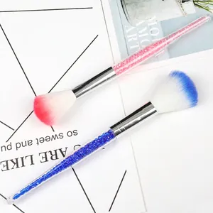 Dual makeup brush set with crystal diamond handles and gradient soft fiber bristles