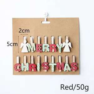Pinces en Bois de Noël Ange Lettres Merry Christmas Pinces à Photos Rouge Vert Artisanat pour Décoration de Fête