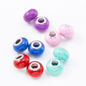Close-up of 10 colorful turquoise-style large hole beads for DIY charm bracelet making