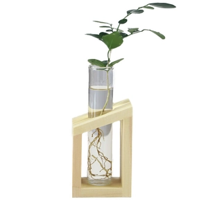 Minimalist Nordic glass test tube vase with wooden stand for hydroponic plants