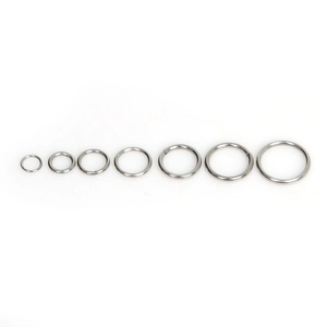 Set of seven stainless steel open jump rings in various sizes for DIY jewelry making