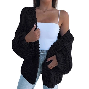 Women's oversized chunky knit mohair cardigan in black featuring thick texture