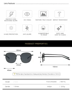 Tableau des tailles détaillé pour lunettes de soleil vintage en métal avec verres UV400