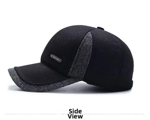 Detail of wool baseball cap with grey knitted texture and SPORT logo tag