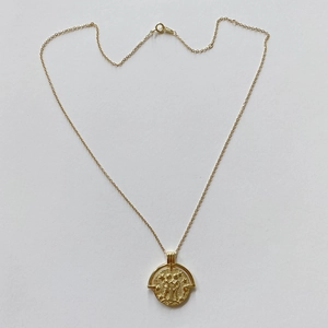 Vintage 925 sterling silver gold-plated Gemini zodiac relief coin necklace for women