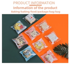 Detailed view of self-adhesive cookie bags with cute animal patterns for snacks