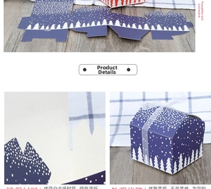 Detail of blue forest star pattern gift box made of premium white cardboard material
