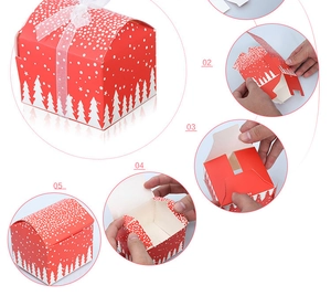 Detailed step-by-step assembly guide for the red Christmas apple gift box with white ribbon